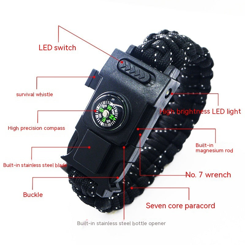 Survival/ Led Light Outdoor Waterproof Camping First Aid Parachute Cord Climbing Watch